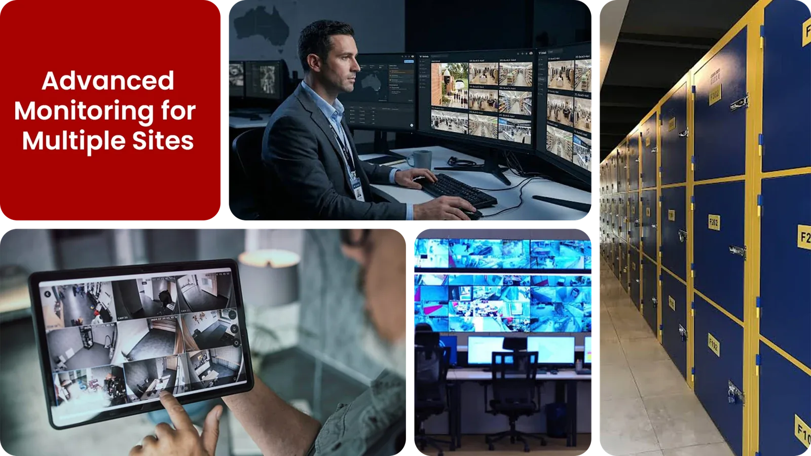Intelligent security across multiple sites: several buildings and their cameras on one view