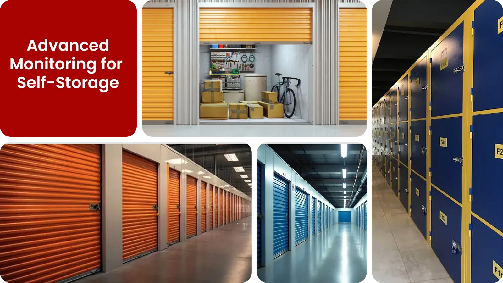 Intelligent security for self-storage: unit corridors, gates and loading bays outlined