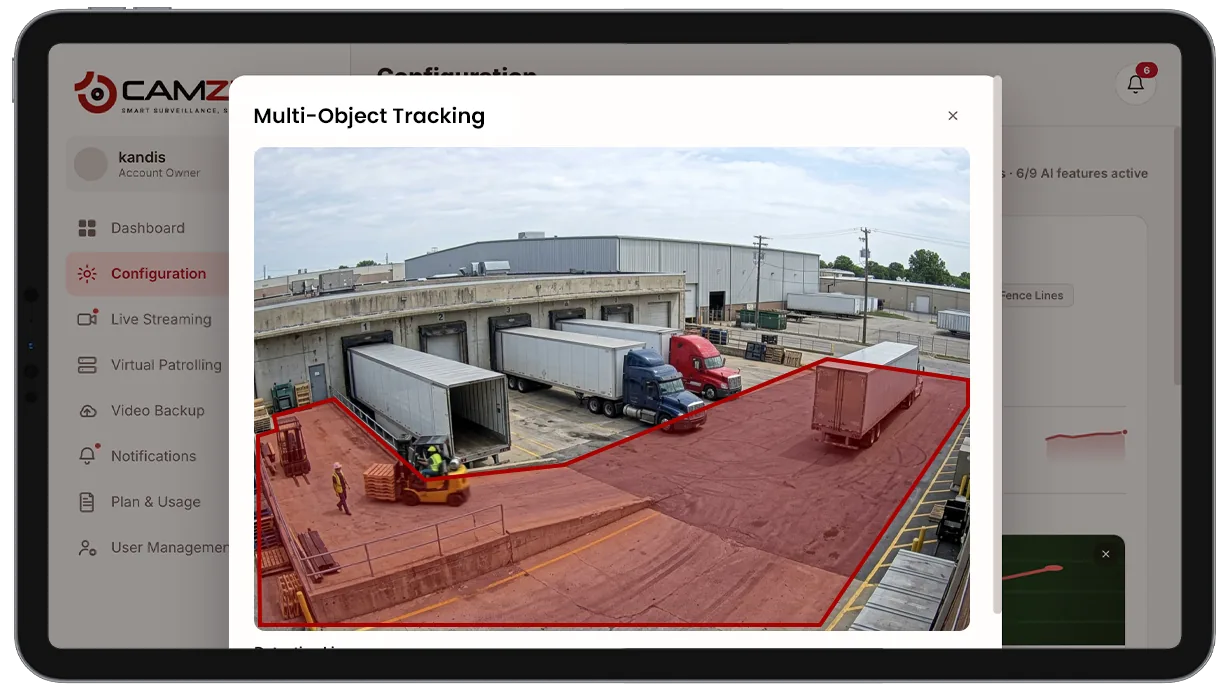 Configuration panel showing object-class filters and occlusion-recovery settings for multi-object tracking