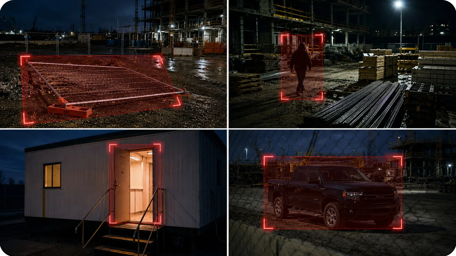 Frames from a round across the construction site site, each with its alert raised