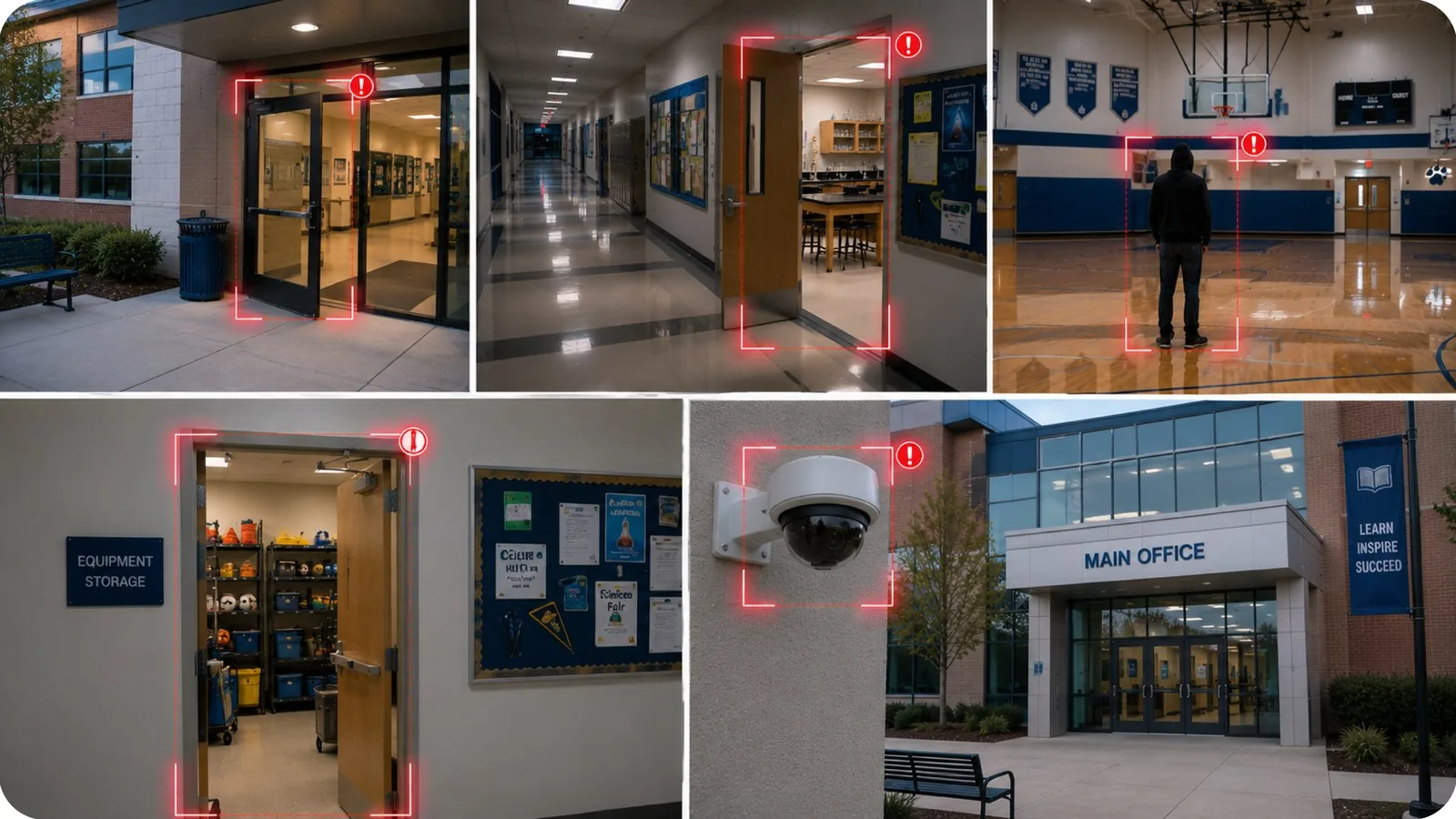 Frames from a round across the education facility site, each with its alert raised