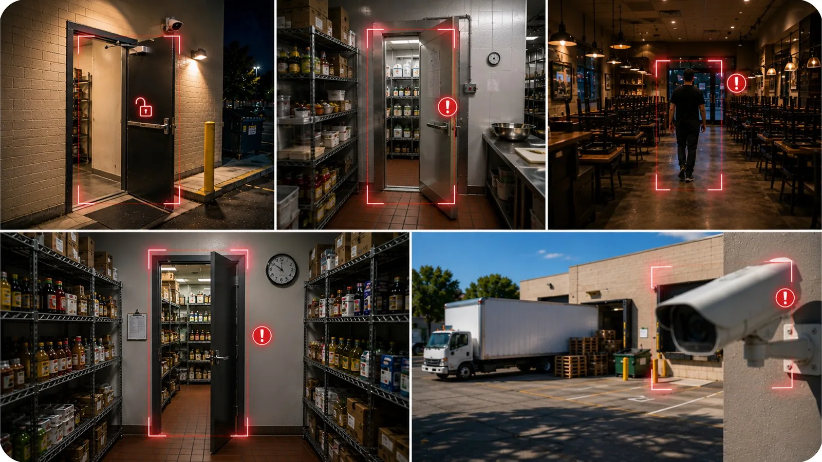Frames from a round across the restaurant site, each with its alert raised