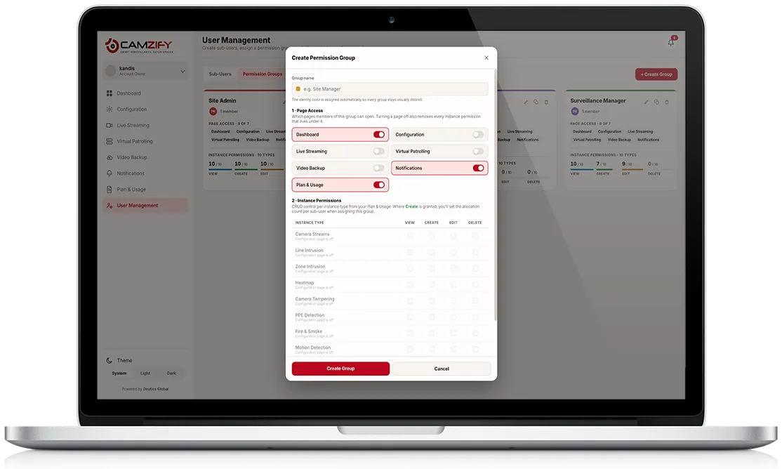 Permission groups screen preview