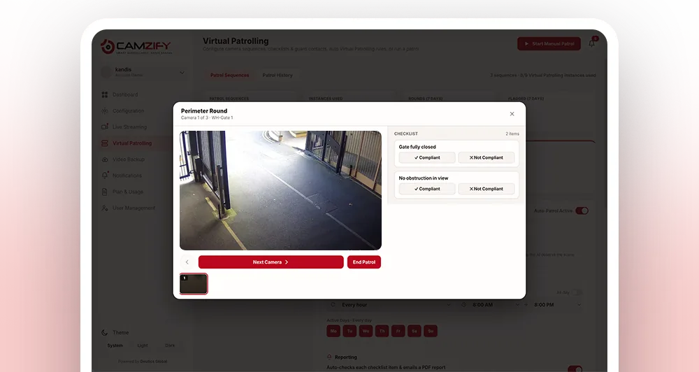 A round in progress: the AI judging a checklist item against the live frame